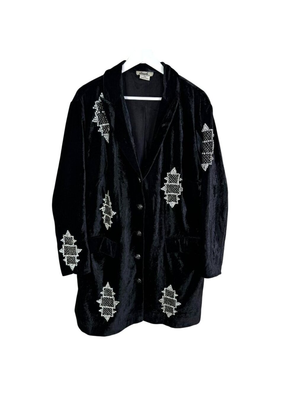 Anthro Pinnacle Shruti Sancheti Black Velvet Blazer, Diamond Accents, Size 2X